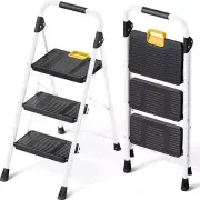 3 Step Folding Ladder, 800Lbs Capacity Step Stool with Safety Lock, Non-Skid Wid
