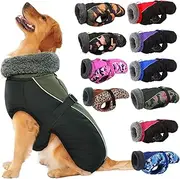 IECOii Extra Warm Dog Coat Reflective Adjustable Dog Jacket Dog Winter Coat with Buckle Fleece Turtleneck Dog Jacket for Cold Weather Soft Winter Coat for Small Medium Extra Large Dogs, Army Green