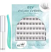 Tinure Lash Extension Kit-Individual Lashes with Lash Glue-45 Clusters DIY False Eyelashes Natural Cluster with Eyelash Glue and Tweezers C D Curl 10/12/14/15/16mm (DM-04, 45 C-Mix（10-16mm）Kit)