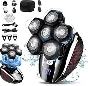 [USOR] Head Shavers For Bald Men, Men's Magnetic Electric 6D Rotary Razor, 5 In 1 Wet/Dry LED Display Rechargeable Grooming Kit with Clippers, Nose Trimmer, Brush, Massager