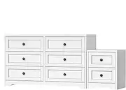 [ALFORDSON] Chest of 6 Drawers Dresser＆2 Drawers Bedside Table Combo Set, Wooden Hamptons Tallway Dresser,Storage Cabinets for Hallway, Entryway, Bedroom, Living Room, White