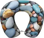 LHBWCVN Travel Neck Pillow for Airplanes Comfort Head and Neck Support Memory Foam - U-Shaped Neck Travel Pillow for Sleeping Beach Colored Pebbles Neck Pillows for Flight Headrest Sleep
