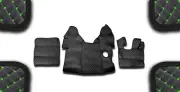 BLACK ECO LEATHER FLOOR MATS FOR RHD TRUCK DAF XF 105 06-13 XF 106 2014+GREEN ST