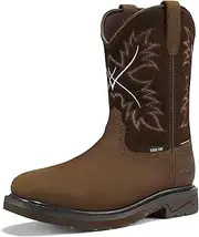 [NINGO] Cowboy Boots for Men, Waterproof Steel Toe Work Boots, Men's Square Toe Safety Boots with Oil Resistance & EH Protection, Anti Slip Western Boots, for Construction, Farming
