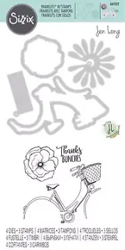 Sizzix Framelits Die & Stamp Set By Jen Long 4/Pkg-Thankful Bicycle