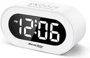 Windflyer Small LED Digital Alarm Clock with Snooze, Simple to Operate, Full Range Brightness Dimmer, Adjustable Alarm Volume, Outlet Powered Compact Clock for Bedrooms, Bedside, Desk, Shelf(White)