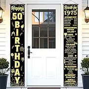 50th Birthday Door Banner Back in 1975 Cover Porch Decorations, Black Gold Cheers to 50 Years Old Birthday Door Porch Backdrop Party Supplies for Men Women