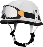 Retro Motorcycle Helmet Leather Half Shell Helmet with Windproof Glasses Motorcycle Half Helmet Suitable for Adult Men and Women Motorcycle Cruiser Scooter DOT/ECE Approved