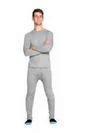 Mens Grey 2 Piece Set Cotton Blend Thermal Underwear Long Top & Long Pants