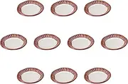 Set of 10 Fuchi Carved Tokusa 5.0 Plates, Red (6.1 x 1.1 inches (15.5 x 2.7 cm) | Setomonohonpo