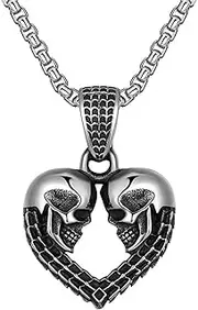 [HAMKVBPR] Hip Hop Necklace Titanium Steel Double Skull Long Necklace Punk Hip Hop Jewelry for Party Supplies