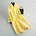 Women's 100% Wool Real Shearling Fur Lamb Mid Long Coat Overcoat Single Breasted