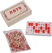 Russian Lotto Bingo Game Interesting Classic Bingo Cards, with Storage Box, Fun Portable Vintage Wooden Bingo Set for Parties