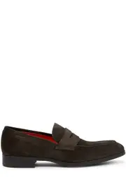Santoni Blooming Brown Suede Penny Loafers - Dark Brown - 11 11
