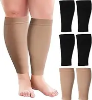 3 Pairs 20 Inches XXXL Wide Plus Size Calf Compression Socks for Circulation Compression Long Legs Sleeves 20-30 mmHg Calf Muscle Compression Sleeve for Women Men, Black, Nude Color, 00