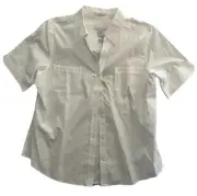 Chicos Size 2 Optic White Effortless Cotton Elena Top SS Button Front No Iron
