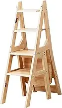 WeiLaiKeQi Folding Step Ladder Chair, Wooden Step Stool, Library Stair Chair for Indoor, Outdoor, Wood