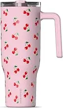 Hydrapeak Voyager 40 oz Tumbler with Handle and Straw, 100% Leakproof Insulated Tumbler with Sip and Straw Lid, Made of Stainless Steel, Cup Holder Friendly Base (Cherries)