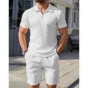 Men's Polo Shirts Golf Shirt Outdoor Daily Wear Lapel Short Sleeve Fashion Hawaiian Plain 2 Piece Jacquard Summer Regular Fit Black White Khaki Light Grey Ligh