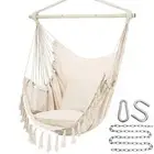 Hammock Chair Swing 500 Lbs Capacity Macrame with 2 Cushions and Hardware