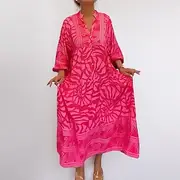 Women's Mini Dress Shift Dress A Line Dress Vacation Casual Boho Outdoor Going out Beach Loose Fit Floral Graphic Geometric Long Sleeve V Neck Pink Blue Purple