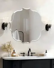 Frameless Scalloped Wall Mirror: Decorative Scallop round Mirrored Glass Vanity