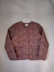 Croft Barrow Womens Jacket XL Multicolor Floral Quilted Long Sleeve Button Up