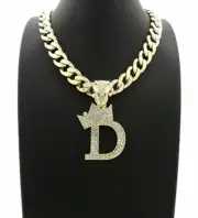 Hip Hop Iced Initial D Pendant & 11mm 20" Miami Cuban Choker Chain Necklace
