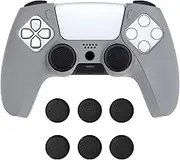 PlayVital Pure Series Dockable Model Anti-Slip Silicone Cover Skin for ps5 Controller, Soft Rubber Grip Case for ps5 Controller Fits with Charging Station with Thumb Grip Caps - Gray