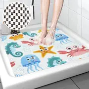 Non Slip Shower Mat for Shower Stall - Quick Drying, Anti Mould, Soft Bath Mat with Drain Holes - Cartoon Octopus, 24x24in