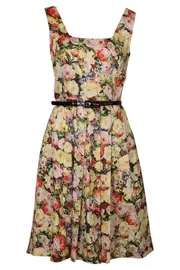 Alara Square Neck Print Dress With Belt--VER-ALARA