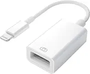 Lightning to USB Camera Adapter, USB 3.0 OTG Cable for iPhone/iPad to Connect Card Reader, USB Flash Drive, U Disk, Keyboard, Mouse, Hubs, MIDI, Plug & Play (White)