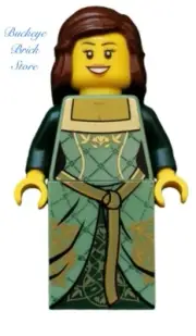NEW LEGO Kingdoms FEMALE PRINCESS MINIFIG w/Green Castle Dress & Brown Hair