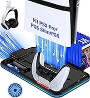 Kawaye RGB Cooling Station for Playstation 5, Charging Stand Cooling Fan with Dual Controller Charging Station for PS5, Cooling Stand Multifunction Accessories Vertical Stand, 6 Slots, Headset Holder