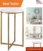 Modern Chic Faux Marble Round Accent Table - Classy X Base - 16 Inch Height