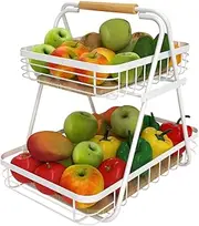 KKC White 2 Tier Fruit Basket for Kitchen, Countertop Fruit Vegetable Basket Bowl for Kitchen Counter Metal Wire Storage Basket Fruits Stand Holder Organizer for Bread Snack Veggies Storage