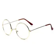 Gold Framed Eyeglasses-Unisex-Round Clear Lenses-John Lennon Glasses-No Magnify