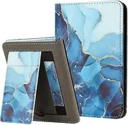 MOKASE Case for New 6" Kindle 11th Generation 2022 2024 Release, PU Leather Stand Hard Cover, Auto Wake/Sleep with Hand Strap & Card Slots for 6 inch Kindle 11th Generation 2022 2024, Blue Marble
