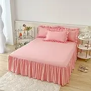 3Pcs White Ruffled Bed Skirt 2 Pillow Shams Twin Queen 17Inch Drop Dust Ruffle Elastic Bed Skirting Decoration,Color 6,1.2X2m 3Pcs