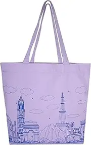 [SKAPADORO] Canvas Big Zip Printed Handbag Tote,100% Cotton, Inner pocket, Ecofriendly Bag for Women, Travel College Beach Shopping, Easy to Wash Everyday Shoulder Bag