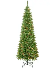 First Traditions Rowan Pencil Slim Tree With 350 Multi Color Lights