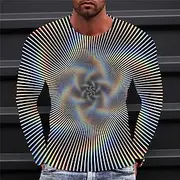 Men's Graphic Optical Illusion T shirt Tee Long Sleeve T shirt 3D Print Crew Neck Shirt Vintage Fashion Designer Outdoor Casual Daily Blue Red Orange Spring