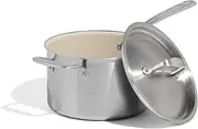 Made In Cookware - 4 QT CeramiClad Non Stick Saucepan with Lid - 5-Ply Stainless Clad with Stay-Cool Handle - Professional Cookware - Crafted in Italy - Induction Compatible
