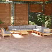 Generic 12 Piece Garden Lounge Set with Grey Cushions Solid Pinewood,3096856