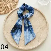 Print Bow Fabric Scrunchie (Various Designs) 04 - Blue & Light Blue - One Size