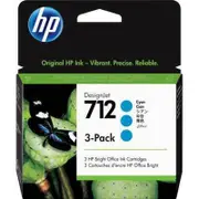 HP 712 Cyan DesignJet Ink Cartridge, Pack of 3 - 3ED77A