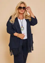 [TS] Taking Shape Lace & Linen Bamboo Jacket Size 14-16 in Dark Indigo - Plus Size Women's Clothing Dark Indigo