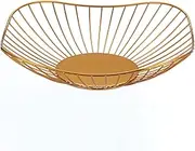 Short Curved-Edge Modern Creative Stylish Single Tier Dish,Metal Iron Wire Fruit Vegetables Bread Decorative Stand Serving Bowls Basket Holder (Gold)