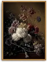 Roslynity Framed Canvas Wall Art Vintage Print Oil Paintings Moody Flowers Still Life Floral Botanical Nature Country Retro Aesthetic Artwork for Home Living Room Bathroom Wall Decor (12"x16")