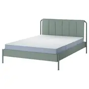 TÄLLÅSEN upholstered bed frame with mattress, Kulsta grey-green/Vesteröy extra firm, Queen